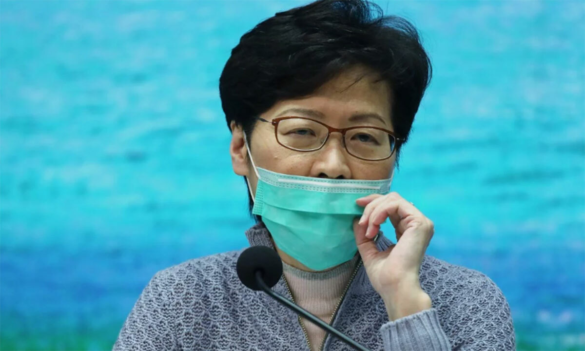 Bà Carrie Lam trong buổi họp báo chiều 23/3. Ảnh: Xiaomei Chen/SCMP.