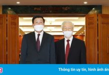 Tổng bí thư Nguyễn Phú Trọng hội đàm với Tổng bí thư Lào