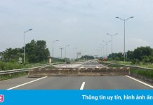 Xếp khối bê tông ngăn đường cao tốc Nội Bài – Lào Cai