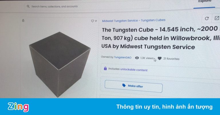 Nhà đầu tư bỏ tiền mua khối Vonfram NFT giá hàng trăm nghìn USD