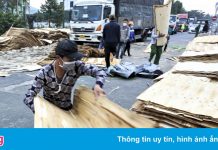 Xe chở gỗ bóc tông dải phân cách, quốc lộ 1 ùn tắc 3 km