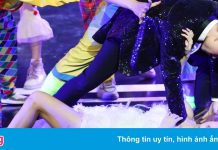 Liz Kim Cương trong màn biểu diễn rơi từ độ cao 5 m